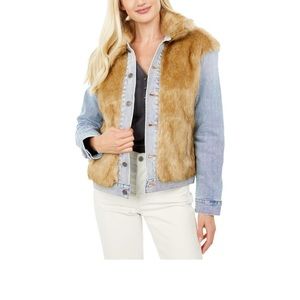 Levi’s Women’s Oversized Faux Fur Denim Blue Trucker Jean Jacket Size Small NWT